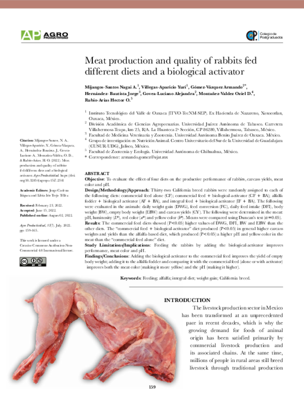 (PDF) Meat production and quality of rabbits fed different diets and a ...