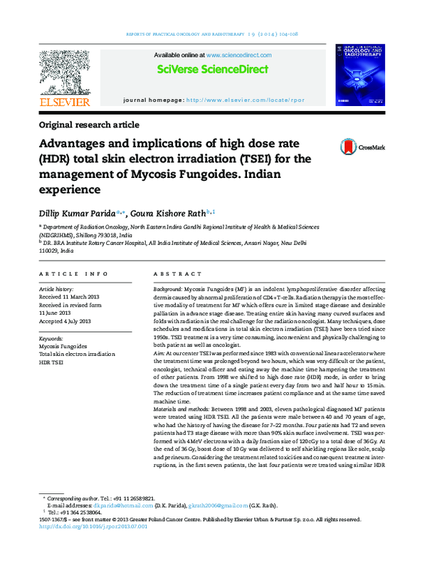 (PDF) Advantages and implications of high dose rate (HDR) total skin ...