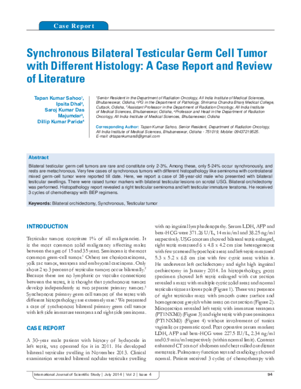 (PDF) Synchronous Bilateral Testicular Germ Cell Tumor with Different ...