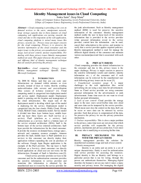 (PDF) Identity Management issues in Cloud Computing