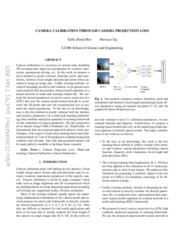 (PDF) Camera Calibration Through Camera Projection Loss