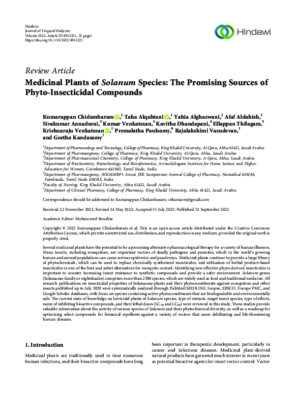 (PDF) Medicinal Plants of Solanum Species: The Promising Sources of ...
