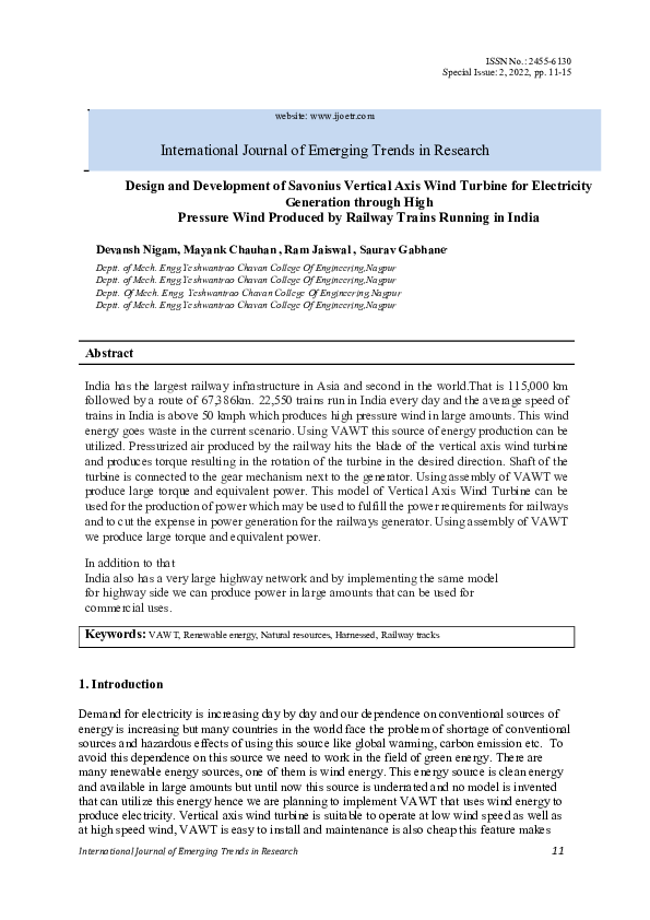 (PDF) Design and Development of Savonius Vertical Axis Wind Turbine for ...