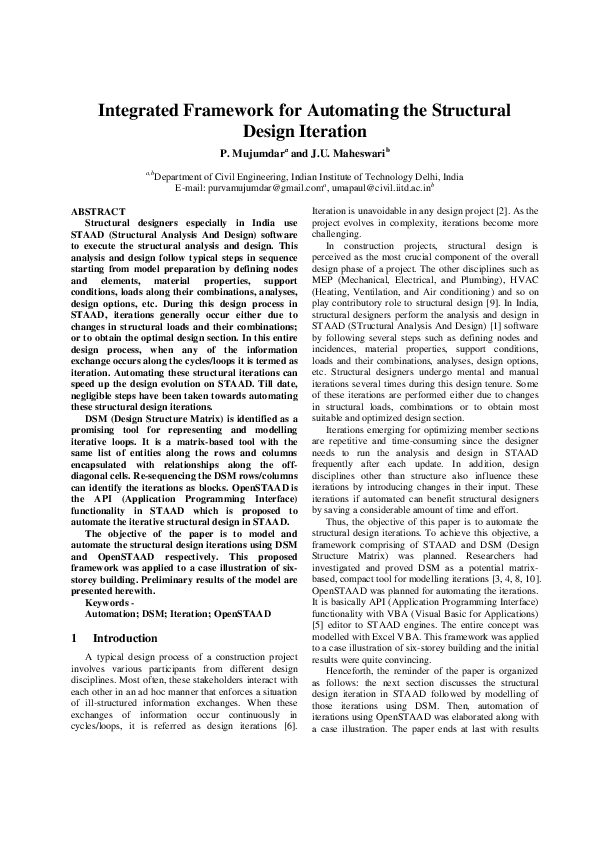 (PDF) Integrated Framework for Automating the Structural Design Iteration