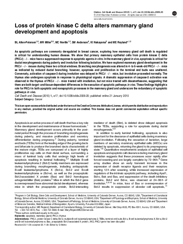 (PDF) Loss of protein kinase C delta alters mammary gland development ...