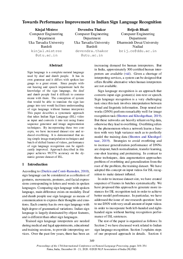 (PDF) Towards Performance Improvement in Indian Sign Language Recognition