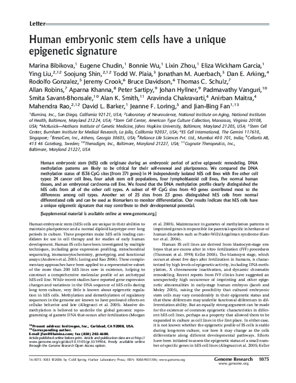 (PDF) Human embryonic stem cells have a unique epigenetic signature