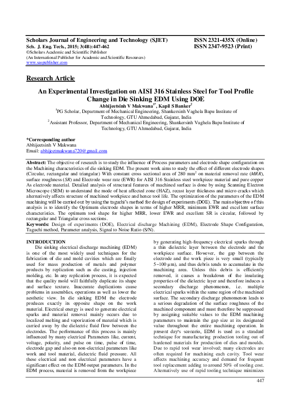 (PDF) An Experimental Investigation on AISI 316 Stainless Steel for ...