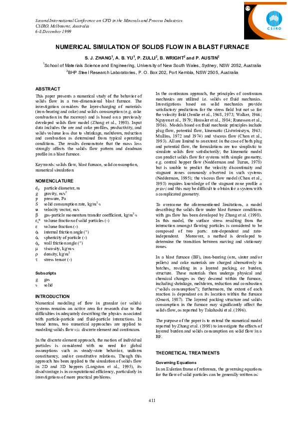 (PDF) Numerical simulation of solids flow in a blast furnace