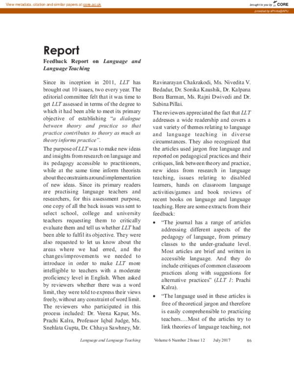 (PDF) Report: Feedback report on language and language teaching