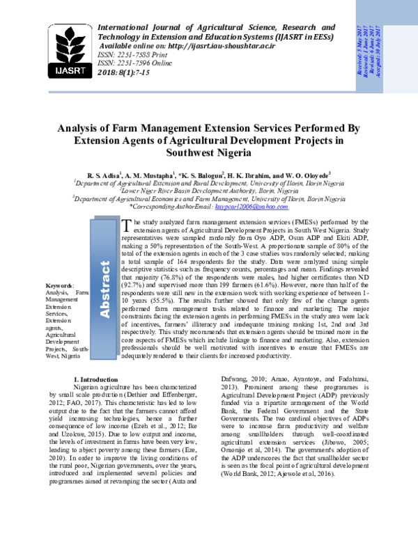 (PDF) Analysis of farm management extension services performed by ...