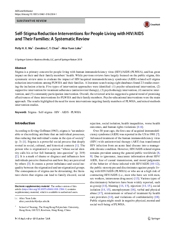 (PDF) Self-Stigma Reduction Interventions for People Living with HIV ...
