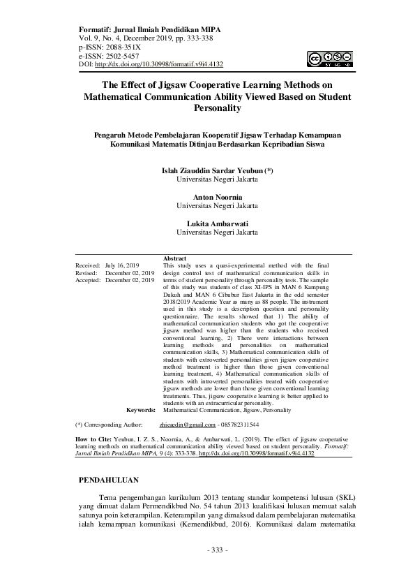 (PDF) The Effect of Jigsaw Cooperative Learning Methods on Mathematical ...