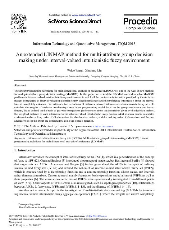 (PDF) An Extended LINMAP Method for Multi-Attribute Group Decision ...