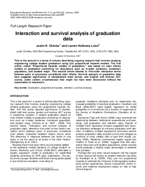 (PDF) Interaction and survival analysis of graduation data | Chimka ...