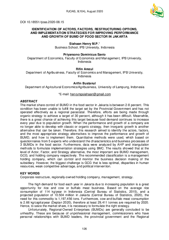 (PDF) Identification of Actors, Factors, Restructuring Options, and ...