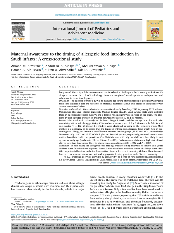 (PDF) Maternal awareness to the timing of allergenic food introduction ...