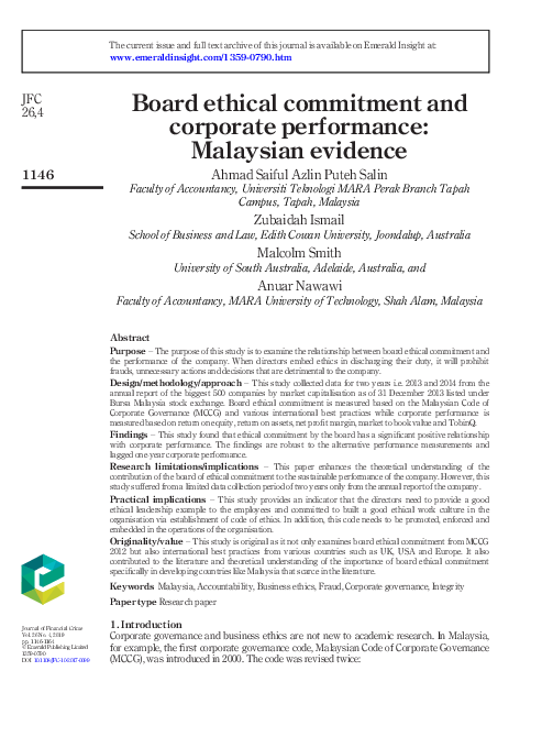 (PDF) Board ethical commitment and corporate performance: Malaysian ...