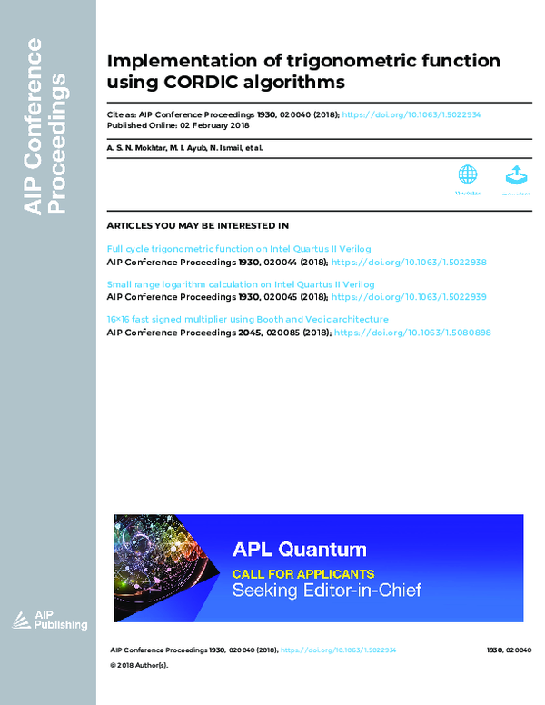(PDF) Implementation of trigonometric function using CORDIC algorithms