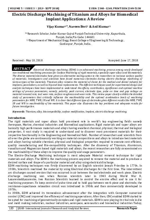 (PDF) Electric Discharge Machining of Titanium and Alloys for ...