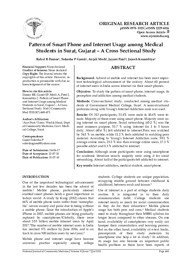 (PDF) Pattern of Smart Phone and Internet Usage among Medical Students ...