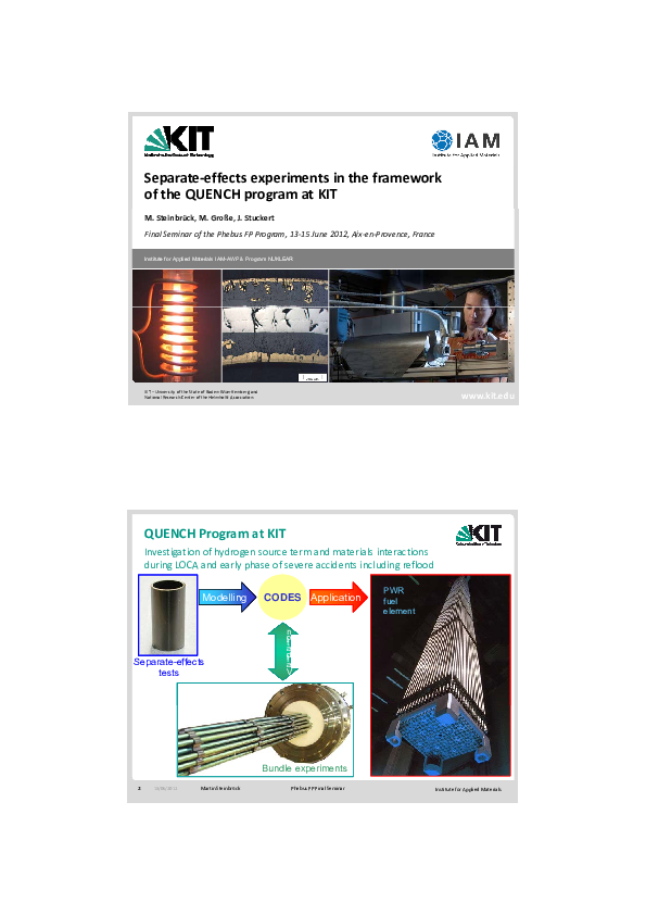 (PDF) Separate effects experiments in the framework of the QUENCH ...