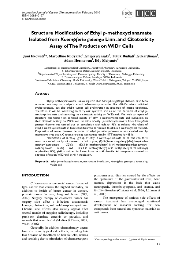 (PDF) Structure Modification of Ethyl pmethoxycinnamate Isolated from