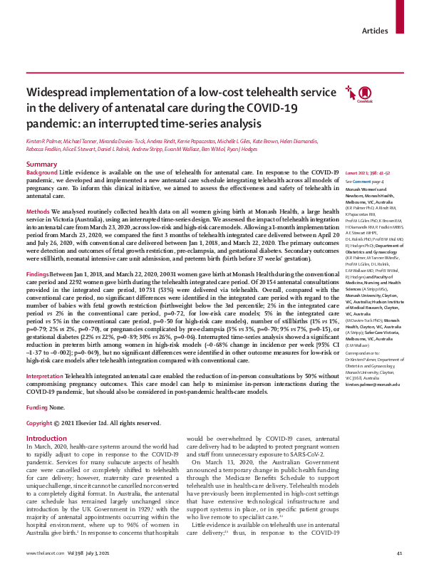 (PDF) Widespread implementation of a low-cost telehealth service in the ...