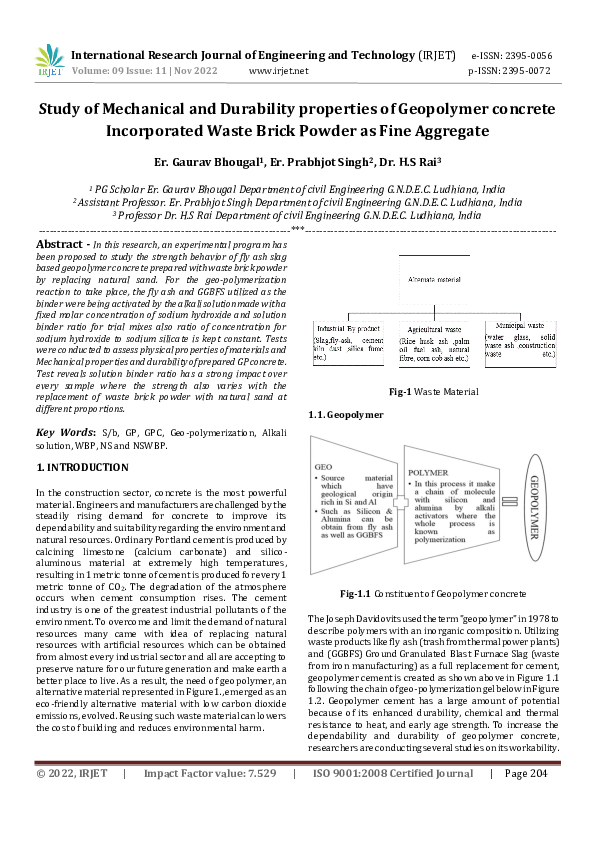 (PDF) Study of Mechanical and Durability properties of Geopolymer ...