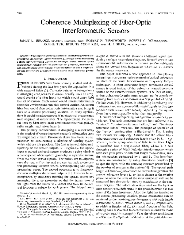 (PDF) Coherence multiplexing of fiber-optic interferometric sensors