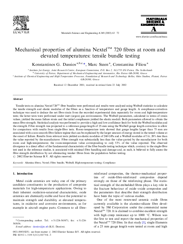 (PDF) Mechanical properties of alumina Nextel™ 720 fibres at room and ...