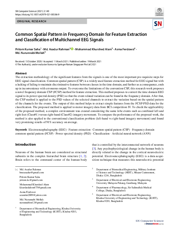 (PDF) Common Spatial Pattern in Frequency Domain for Feature Extraction ...