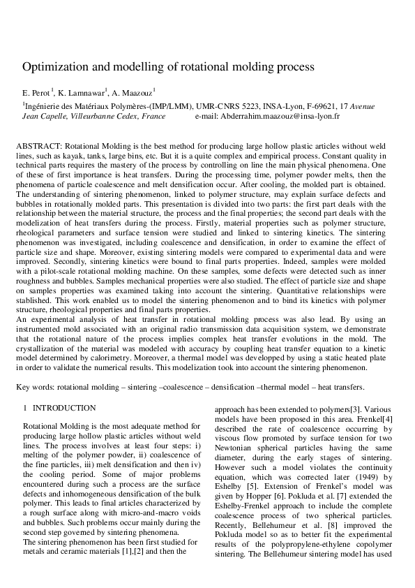 (PDF) Optimization and modelling of rotational molding process