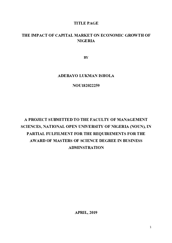 (DOC) PROJECT ON IMPACT OF CAPITAL MARKET.ON ECONOMIC GROWTH OF NIGERIA ...