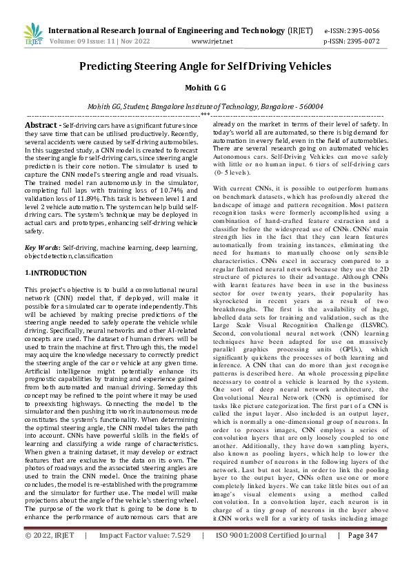 (PDF) Predicting Steering Angle for Self Driving Vehicles