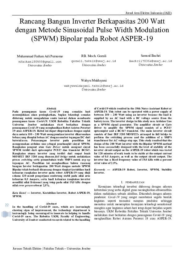 (PDF) Rancang Bangun Inverter Berkapasitas 200 Watt Dengan Metode