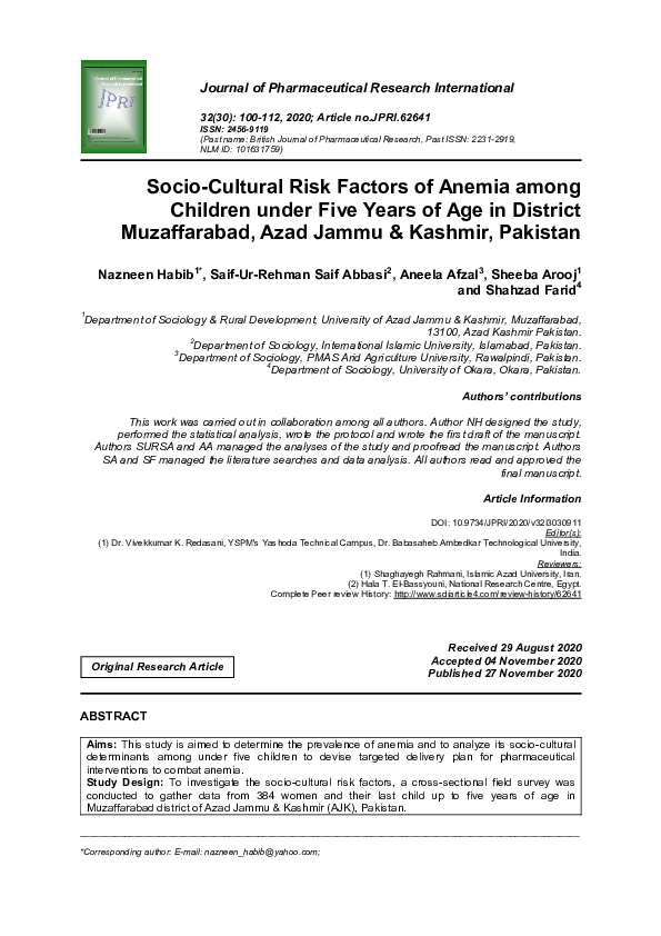 (PDF) Socio-Cultural Risk Factors of Anemia among Children under Five ...
