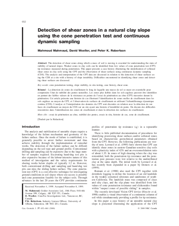 (PDF) Detection of shear zones in a natural clay slope using the cone ...