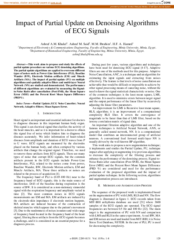 (PDF) Impact of Partial Update on Denoising Algorithms of ECG Signals