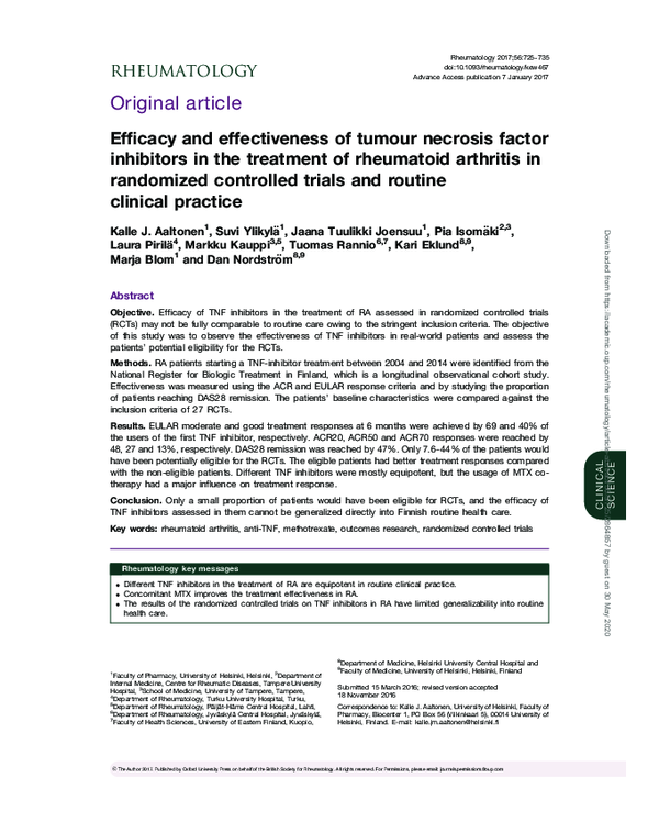 (PDF) Efficacy and effectiveness of tumour necrosis factor inhibitors ...