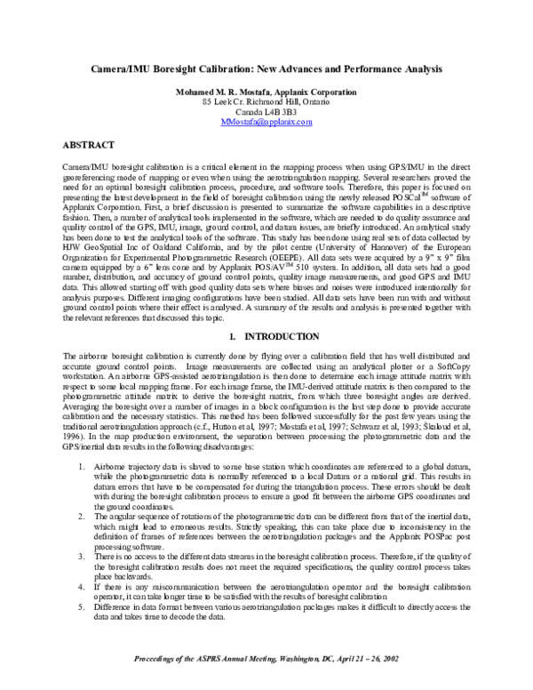 (PDF) Camera/IMU boresight calibration New advances and performance