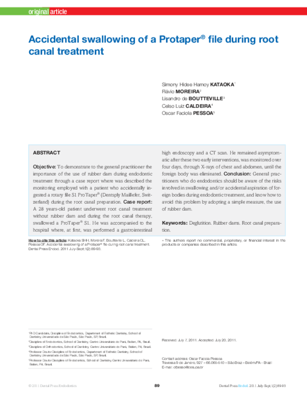 (PDF) accidental swallowing of a Protaper ® file during root canal