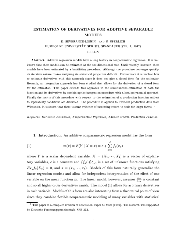 (PDF) Estimation of Derivatives for Additive Separable Models