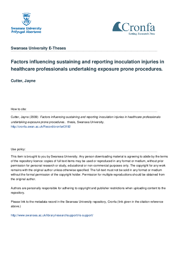 (PDF) Factors influencing sustaining and reporting inoculation injuries ...