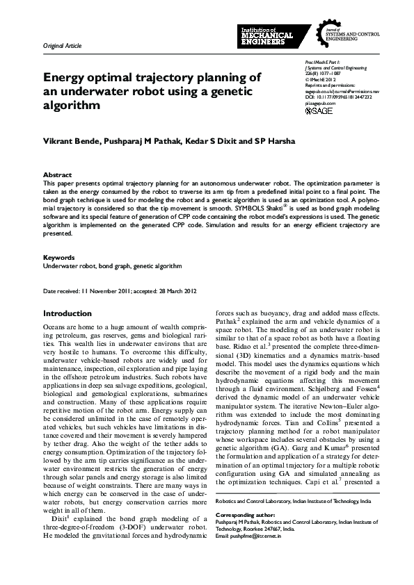 (PDF) Energy optimal trajectory planning of an underwater robot using a ...