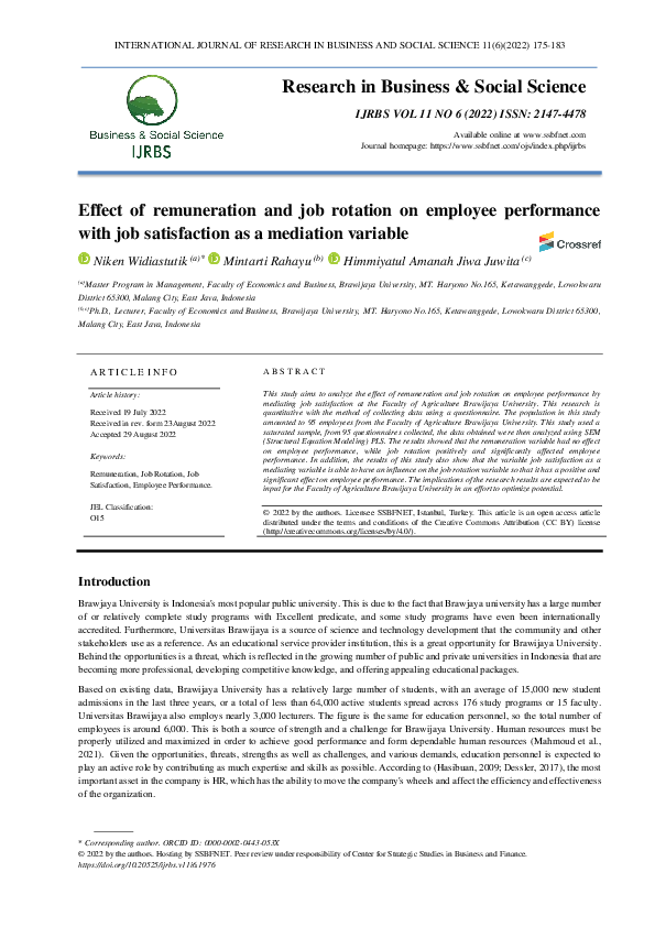 (PDF) Effect of remuneration and job rotation on employee performance ...