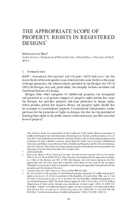 (PDF) THE APPROPRIATE SCOPE OF PROPERTY RIGHTS IN REGISTERED DESIGNS ...
