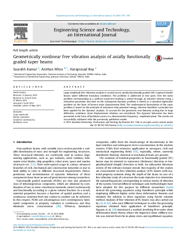 (PDF) Geometrically nonlinear free vibration analysis of axially ...