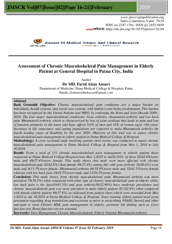 (PDF) Assessment of Chronic Musculoskeletal Pain Management in Elderly ...