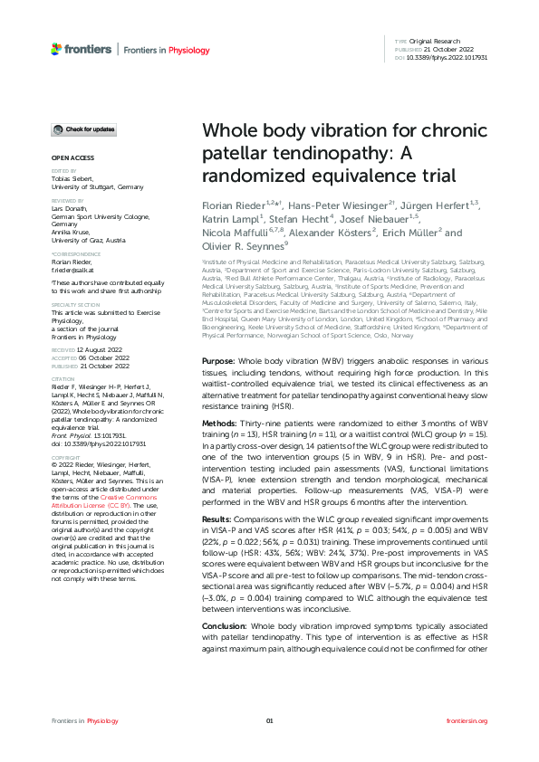 (PDF) Whole body vibration for chronic patellar tendinopathy: A ...